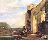 Jan Asselyn Italian Landscape with the Ruins of a Roman Bridge and Aqueduct painting